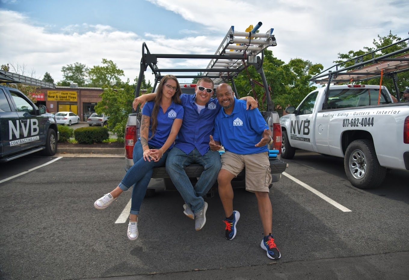 The NVB Contracting team on a truck tailgate