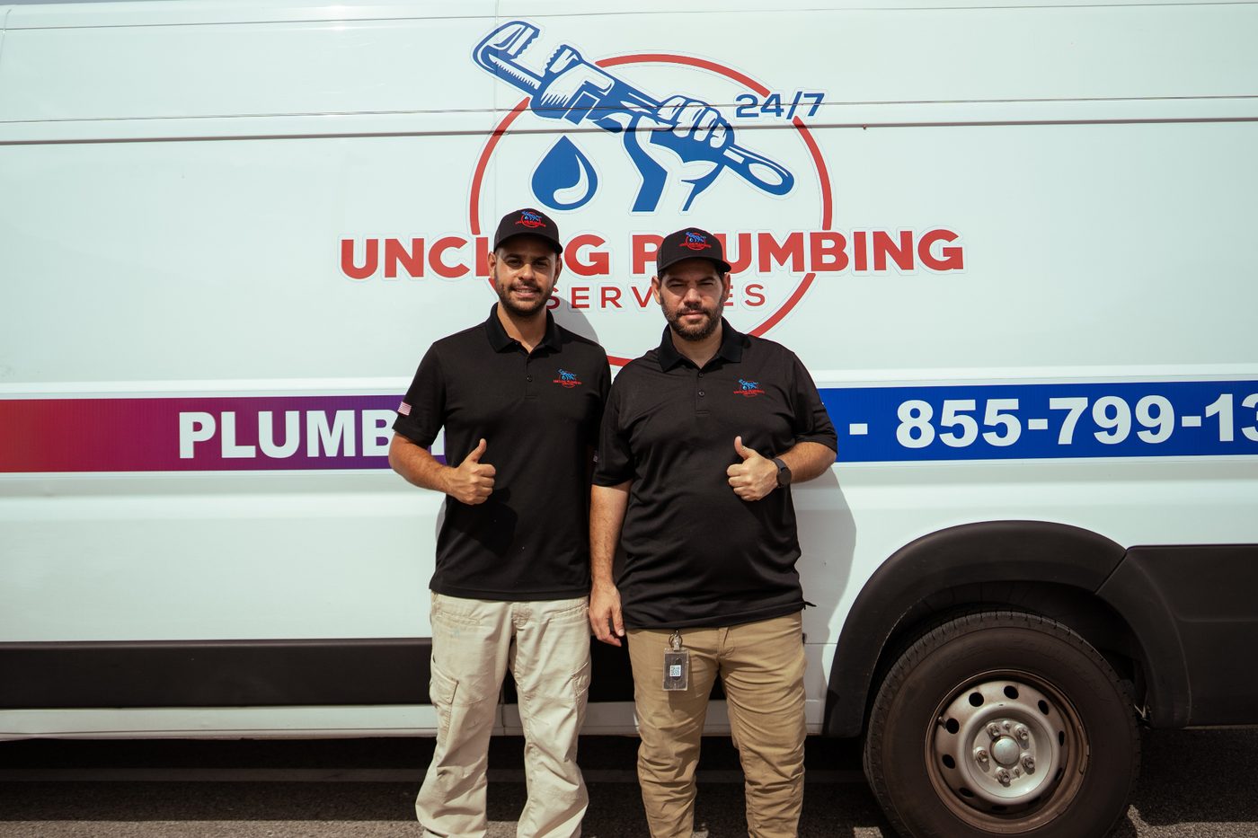 Unclog Plumbing Services team by their van
